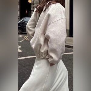 ZARA OVERSIZED BOMBER JACKET BEIGE MARLED BOUCLE VIRAL WARM street slouchy S